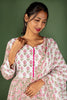 White and Pink Block Print floral Cotton Kalli Top with Cotton Dupatta