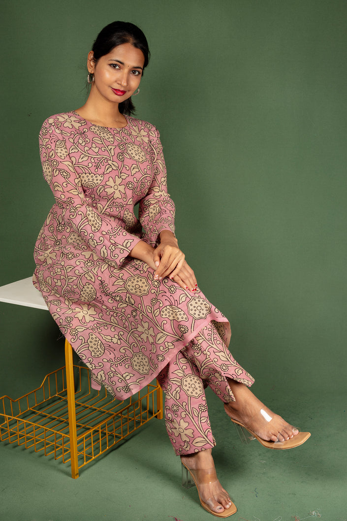 Floral Kalamkari Assam Silk  co-ord set