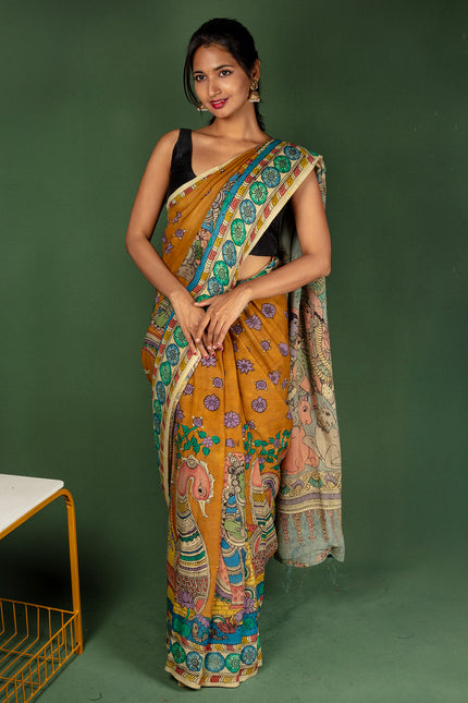 Vibrant Kalamkari Art  Saree with Mythological Motifs