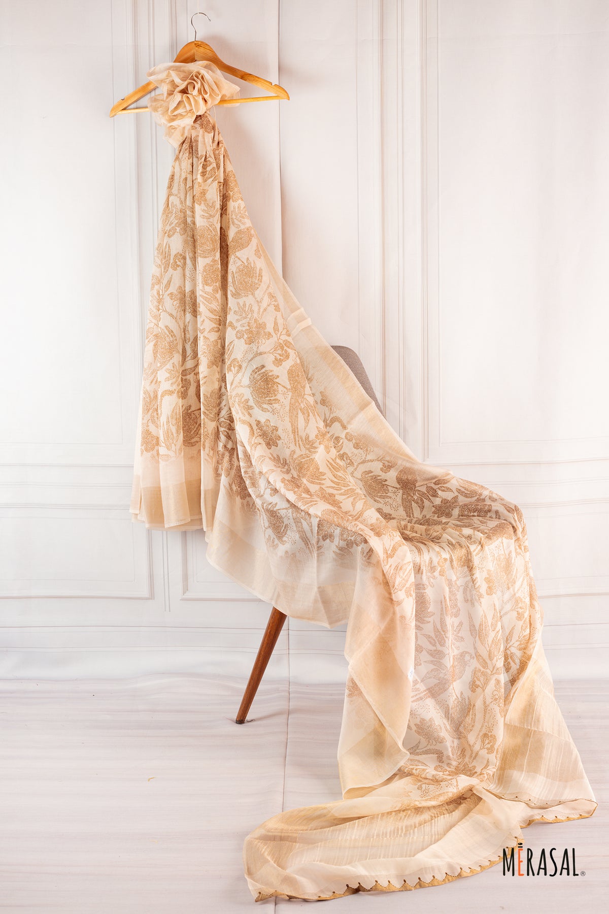 SOFT COTTON CREAM FLORAL SAREE