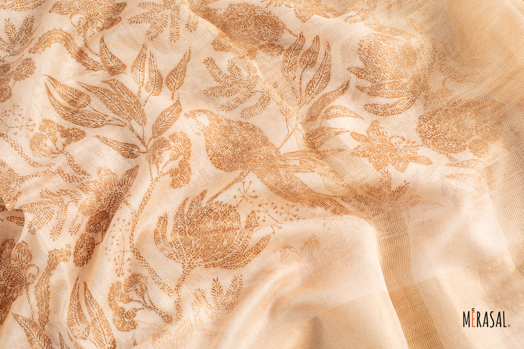 SOFT COTTON CREAM FLORAL SAREE