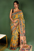 Handcrafted Kalamkari Saree with Majestic Peacock Pallu & Floral Motif Body
