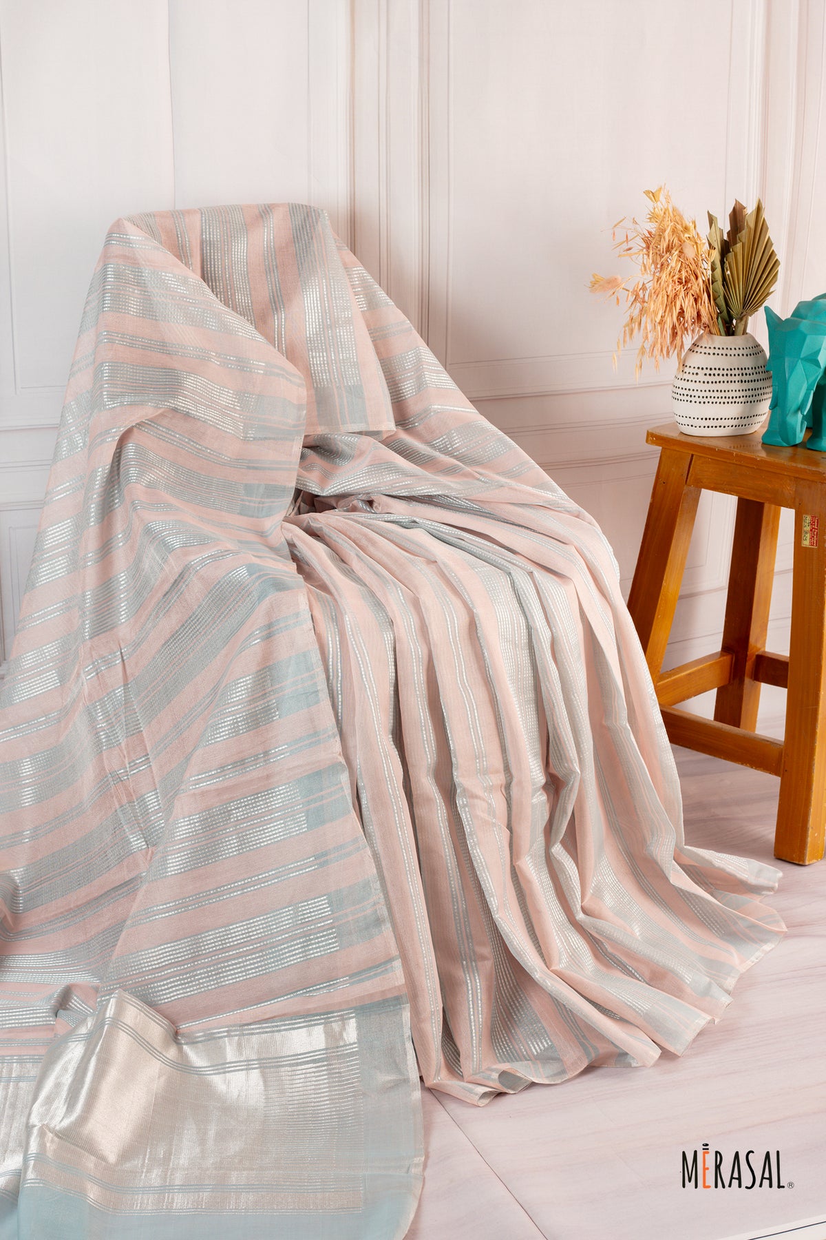 Blush Pink & Silver Soft Tissue Saree