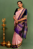 Royal Blue & Pink handloom Kanchipuram Silk With Zari Border