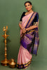 Royal Blue & Pink handloom Kanchipuram Silk With Zari Border