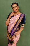 Royal Blue & Pink handloom Kanchipuram Silk With Zari Border