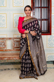 Black with Beige Paisley & Checks Pattern Maheswari Silk Saree