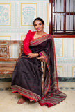 Charcoal Black with Striped & Paisley Pallu Maheswari Silk Saree
