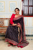 Charcoal Black with Striped & Paisley Pallu Maheswari Silk Saree