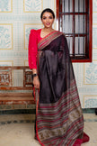 Charcoal Black with Striped & Paisley Pallu Maheswari Silk Saree