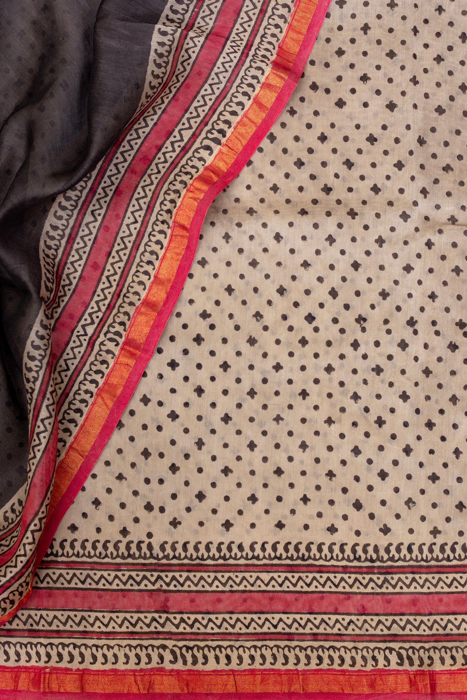 Charcoal Black with Striped & Paisley Pallu Maheswari Silk Saree