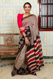 Elegant Striped Maheswari Silk Saree With Floral Border