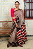 Elegant Striped Maheswari Silk Saree With Floral Border