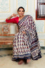 Cream And Indigo Maheswari Silk Saree With Traditional Leaf Motif