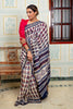 Cream And Indigo Maheswari Silk Saree With Traditional Leaf Motif