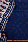 Cream And Indigo Maheswari Silk Saree With Traditional Leaf Motif
