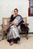 Elegant Black & White Maheswari Silk Saree