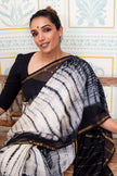Elegant Black & White Maheswari Silk Saree