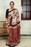 Elegant Beige And  Maroon Maheswari Silk Saree
