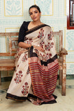 Elegant Beige And  Maroon Maheswari Silk Saree