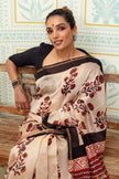 Elegant Beige And  Maroon Maheswari Silk Saree