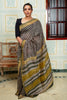 Black and Olive Maheshwari Silk Saree with Mustard Accents