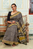 Black and Olive Maheshwari Silk Saree with Mustard Accents