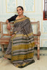 Black and Olive Maheshwari Silk Saree with Mustard Accents