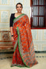 Vibrant Orange And Green Maheswari Silk Sareee