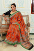 Vibrant Orange And Green Maheswari Silk Sareee