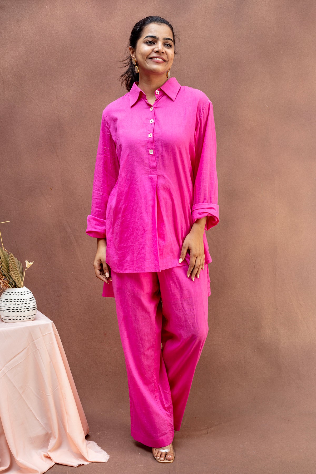 Vibrant Candy Pink Cotton Co-Ord Set