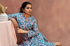 Teal & Peach Floral Mul Cotton Co-Ord Set