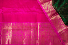 Emerald Green Silk Cotton Saree with Magenta Zari Border and Traditional Motifs