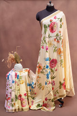 Cream Mysore Silk Saree with Vibrant Botanical Digital Prints