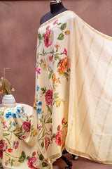 Cream Mysore Silk Saree with Vibrant Botanical Digital Prints