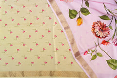 Cream Mysore Silk Saree with Vibrant Botanical Digital Prints