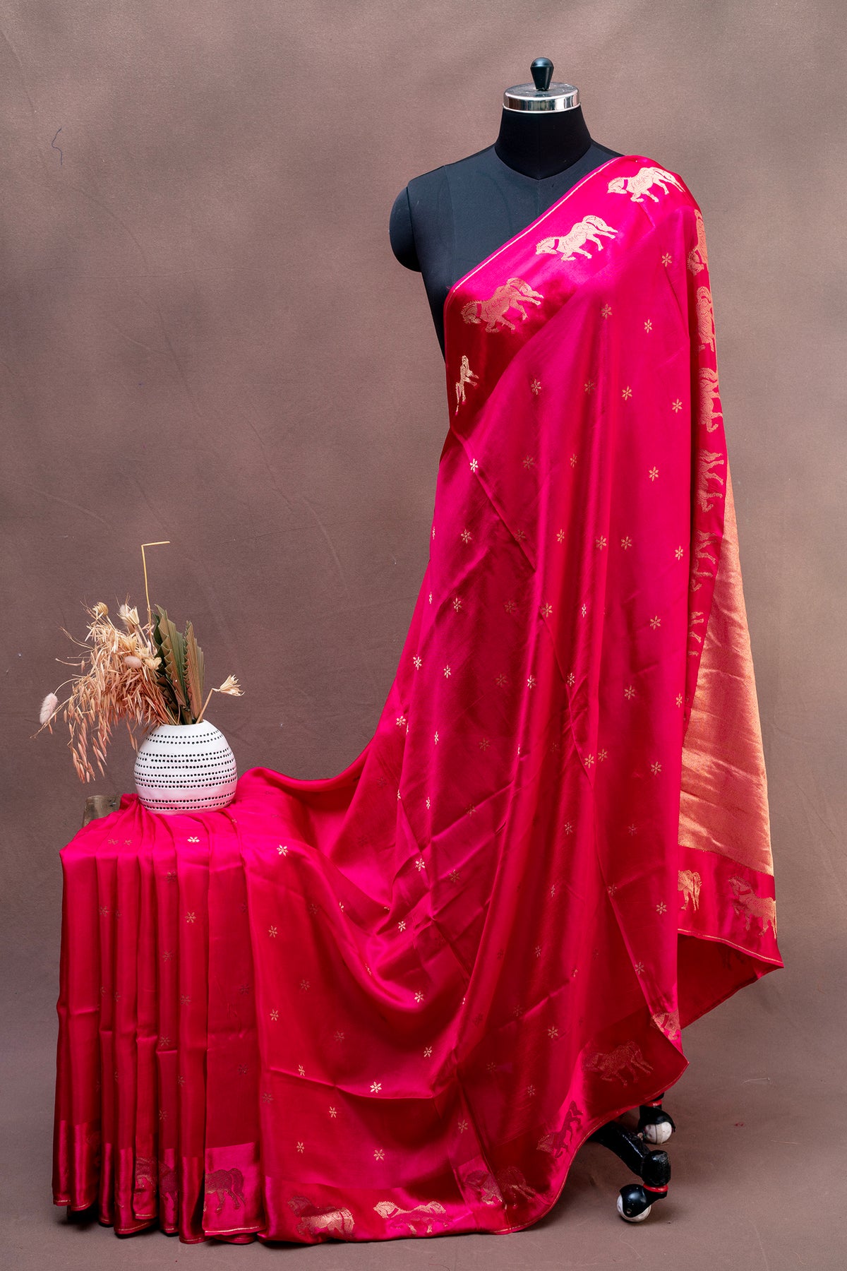 Rani Pink Soft Silk Saree with Woven Gold Zari Motifs