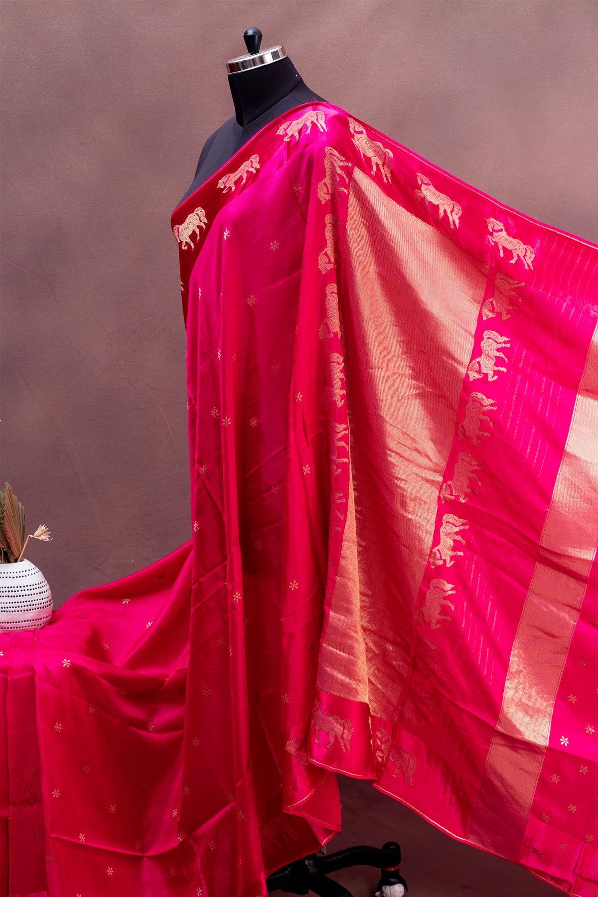 Rani Pink Soft Silk Saree with Woven Gold Zari Motifs