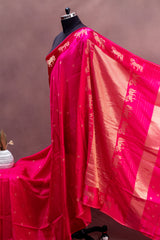 Rani Pink Soft Silk Saree with Woven Gold Zari Motifs