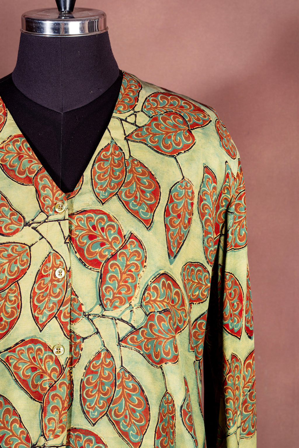Olive & Terracotta Leaf Print Premium Modal Shirt