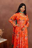 Orange Floral Georgette Anarkali with Dupatta