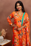 Orange Floral Georgette Anarkali with Dupatta