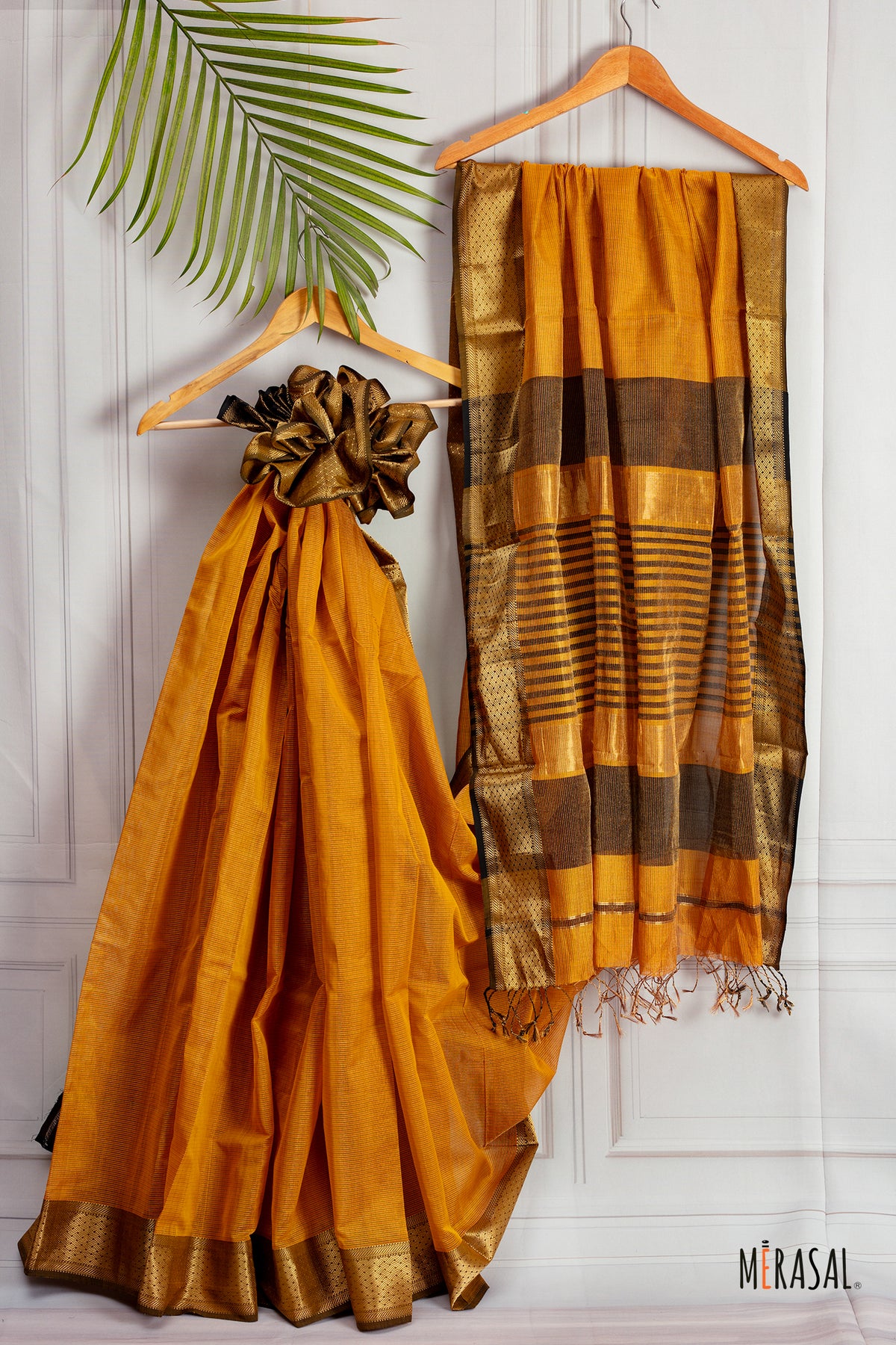 Classic Mustard Silk Cotton Saree with Antique Gold Border