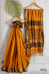 Classic Mustard Silk Cotton Saree with Antique Gold Border