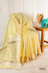 Sunlit Yellow Chettinad Cotton Saree with Subtle Checks & Traditional Border