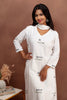 White Cotton Kurtha Set With Typography Print And Georgette Dupatta