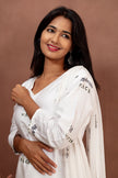 White Cotton Kurtha Set With Typography Print And Georgette Dupatta