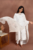 White Cotton Kurtha Set With Typography Print And Georgette Dupatta
