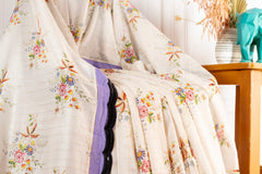 Customised Ivory Chanderi Cotton Saree with Floral Print and Black Embroidered Cotton Border