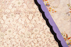 Customised Ivory Chanderi Cotton Saree with Floral Print and Black Embroidered Cotton Border